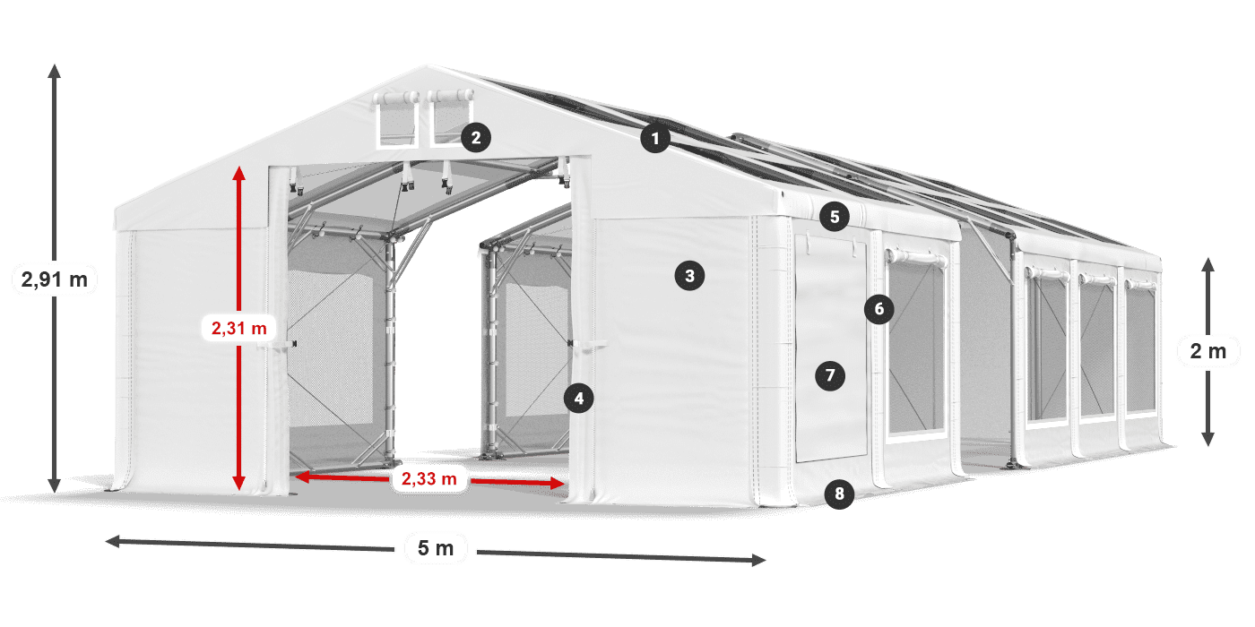 Střecha: MS T 580 PVC Stěny: SDM 500 PVC 2m legenda