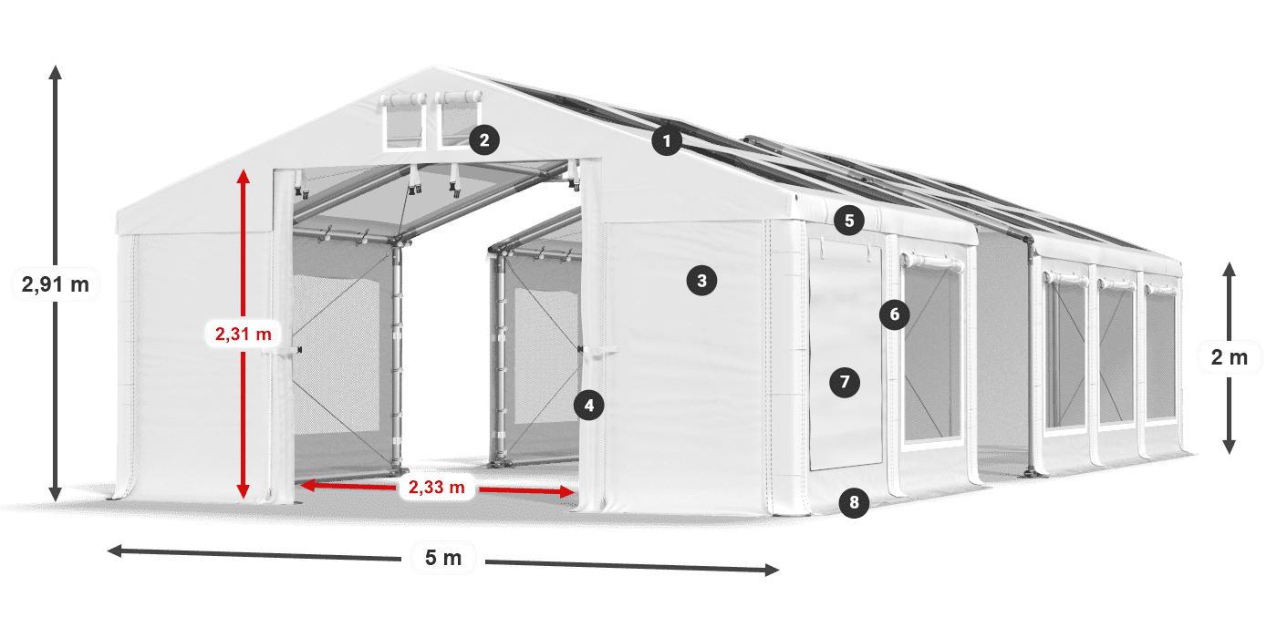 Střecha: MS T 580 PVC Stěny: SDM 500 PVC 2m legenda