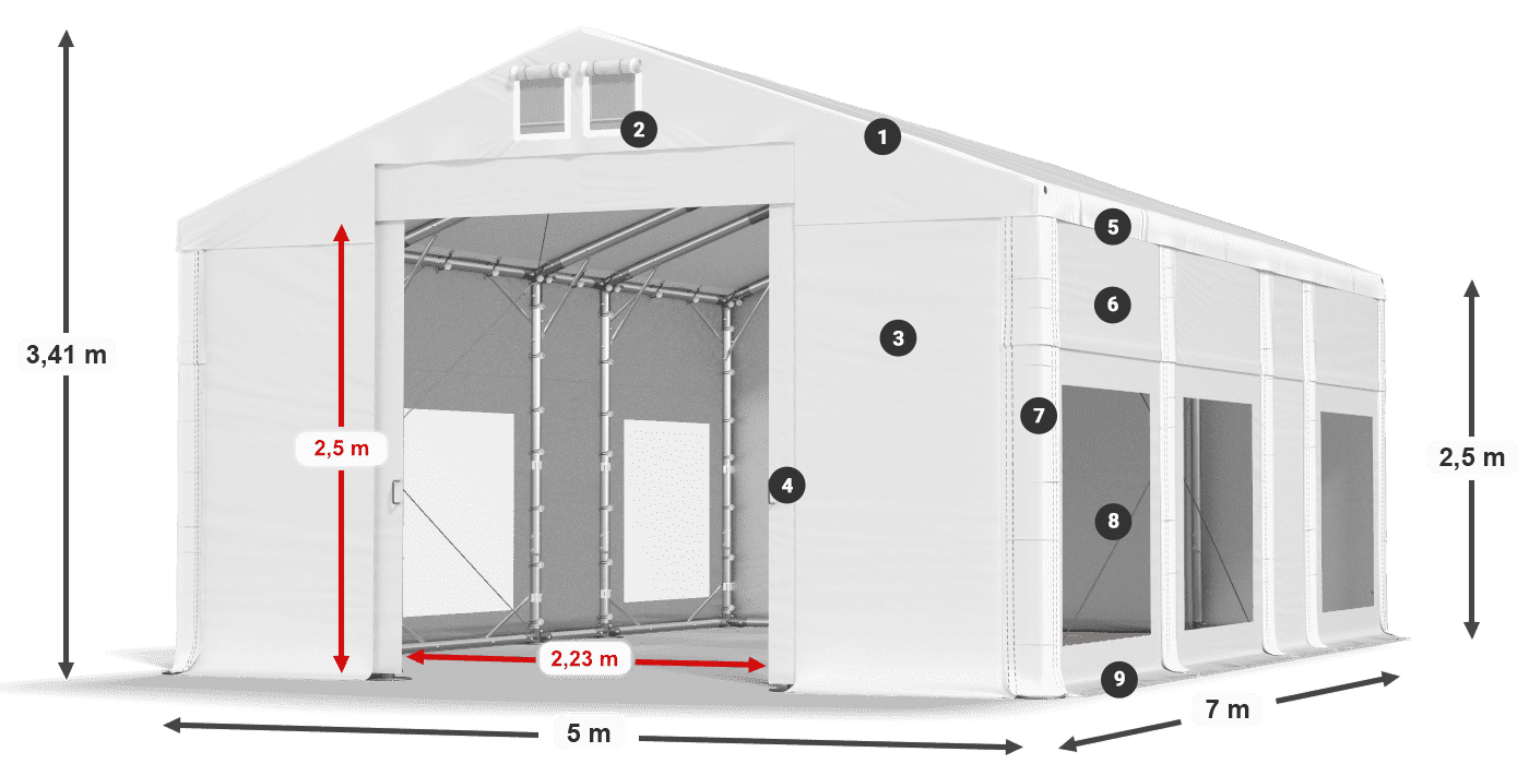Střecha: FR 620 PVC Stěny: MS 580 PVC 2,5 m legenda