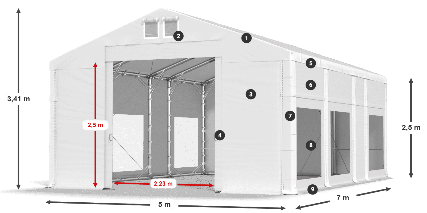 Střecha: MS 580 PVC Stěny: MS 580 PVC 2,5 m legenda