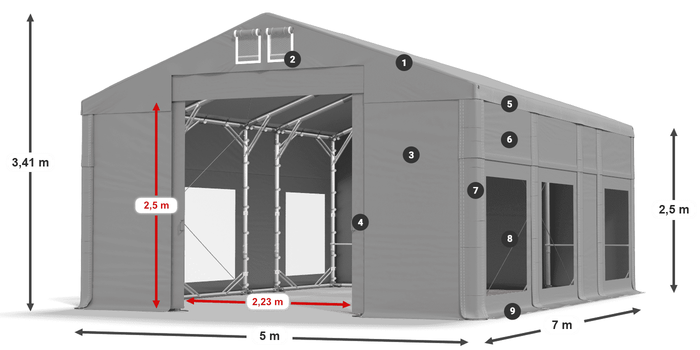 Střecha: MS 580 PVC Stěny: MS 580 PVC 2,5 m legenda
