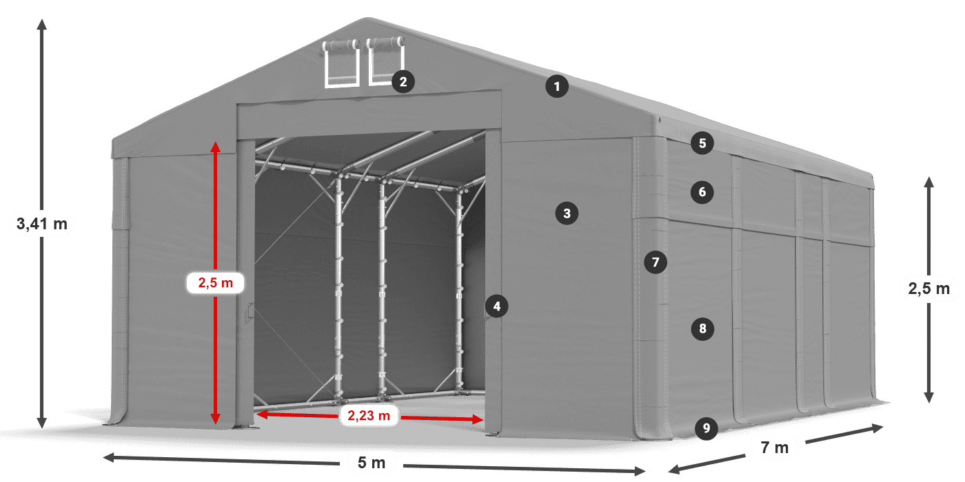 Střecha: MS 580 PVC Stěny: SD 500 PVC 2,5 m legenda