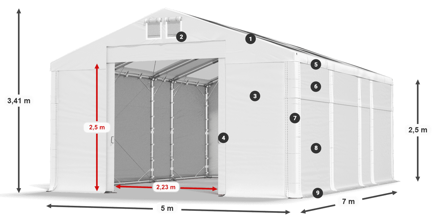 Střecha: MS T 580 PVC Stěny: SD 500 PVC 2,5 m legenda