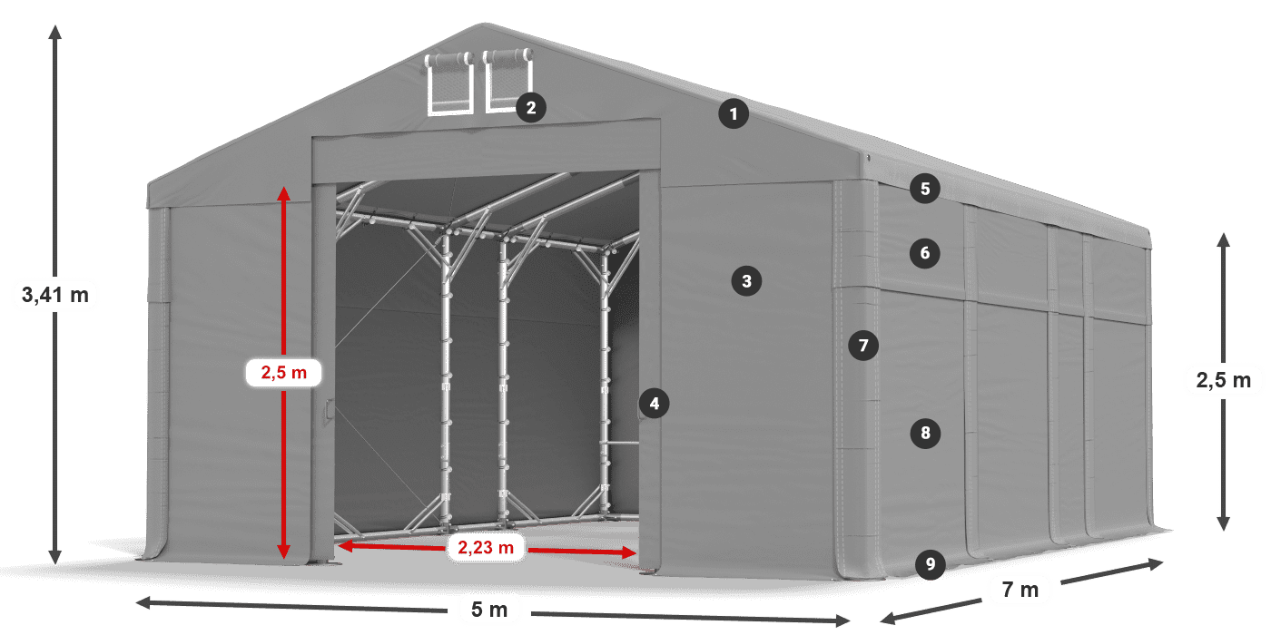 Střecha: MS 580 PVC Stěny: SD 500 PVC 2,5 m legenda