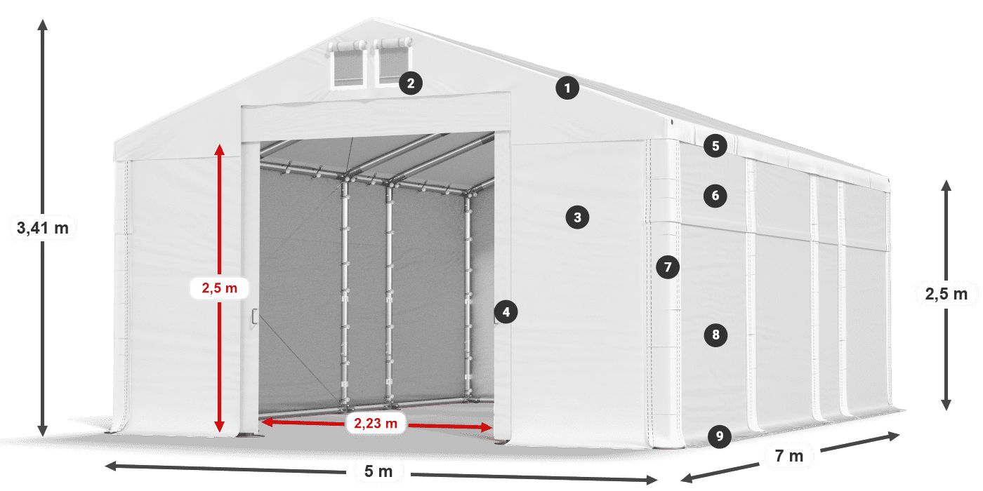Střecha: MS 580 PVC Stěny: SD 500 PVC 2,5 m legenda
