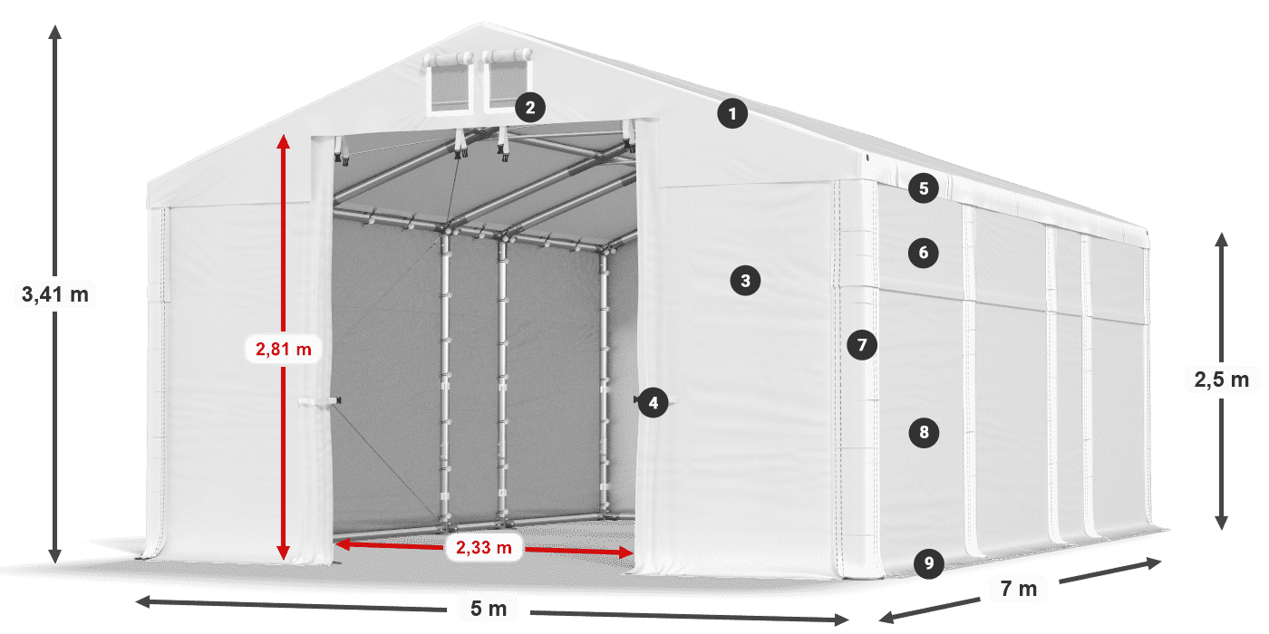 Střecha: MS 580 PVC Stěny: SD 500 PVC 2,5 m legenda