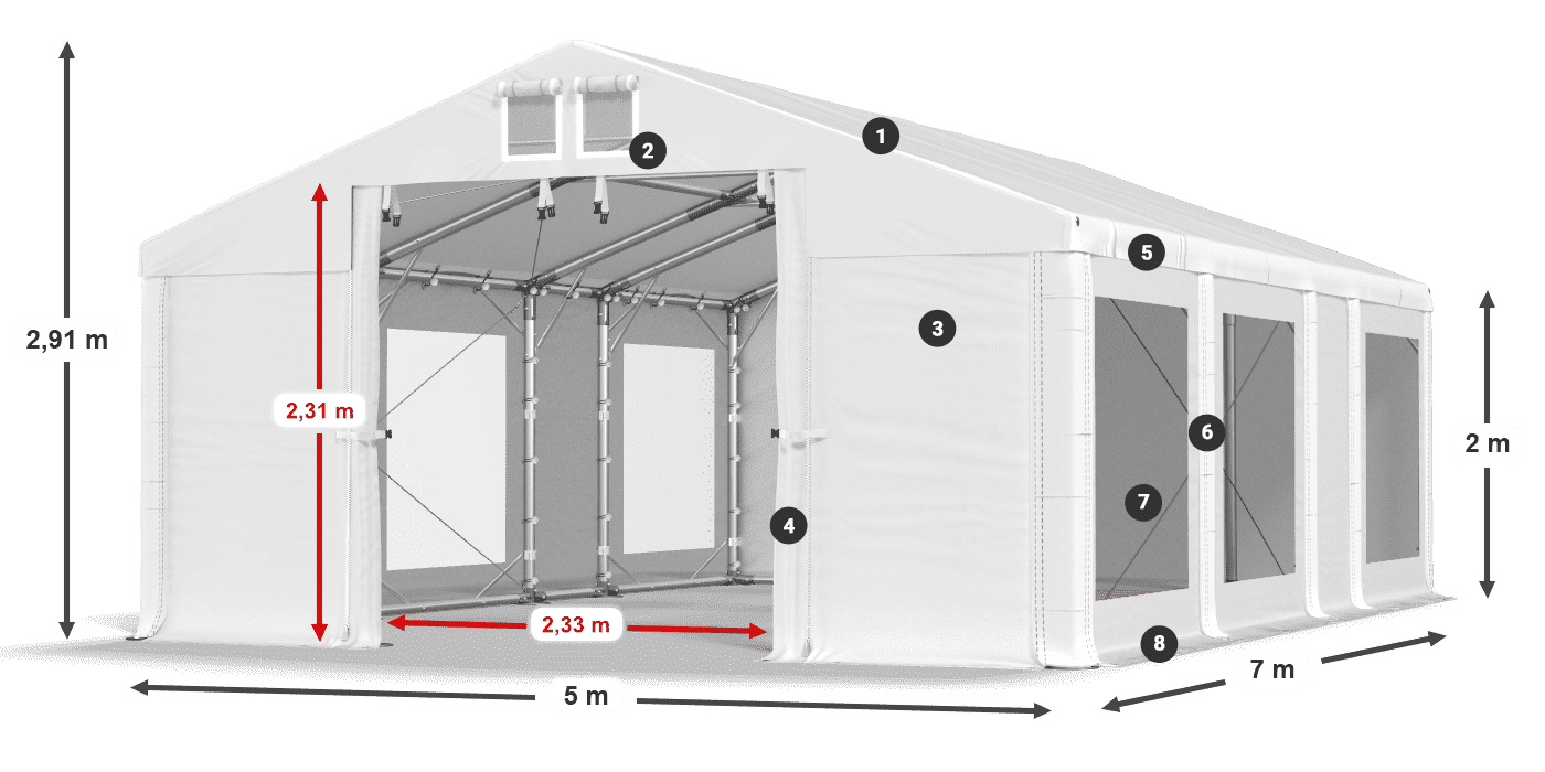 Střecha: FR 620 PVC Stěny: MS 580 PVC 2m legenda