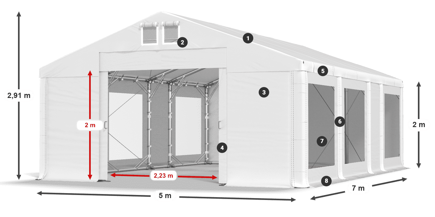 Střecha: FR 620 PVC Stěny: MS 580 PVC 2m legenda