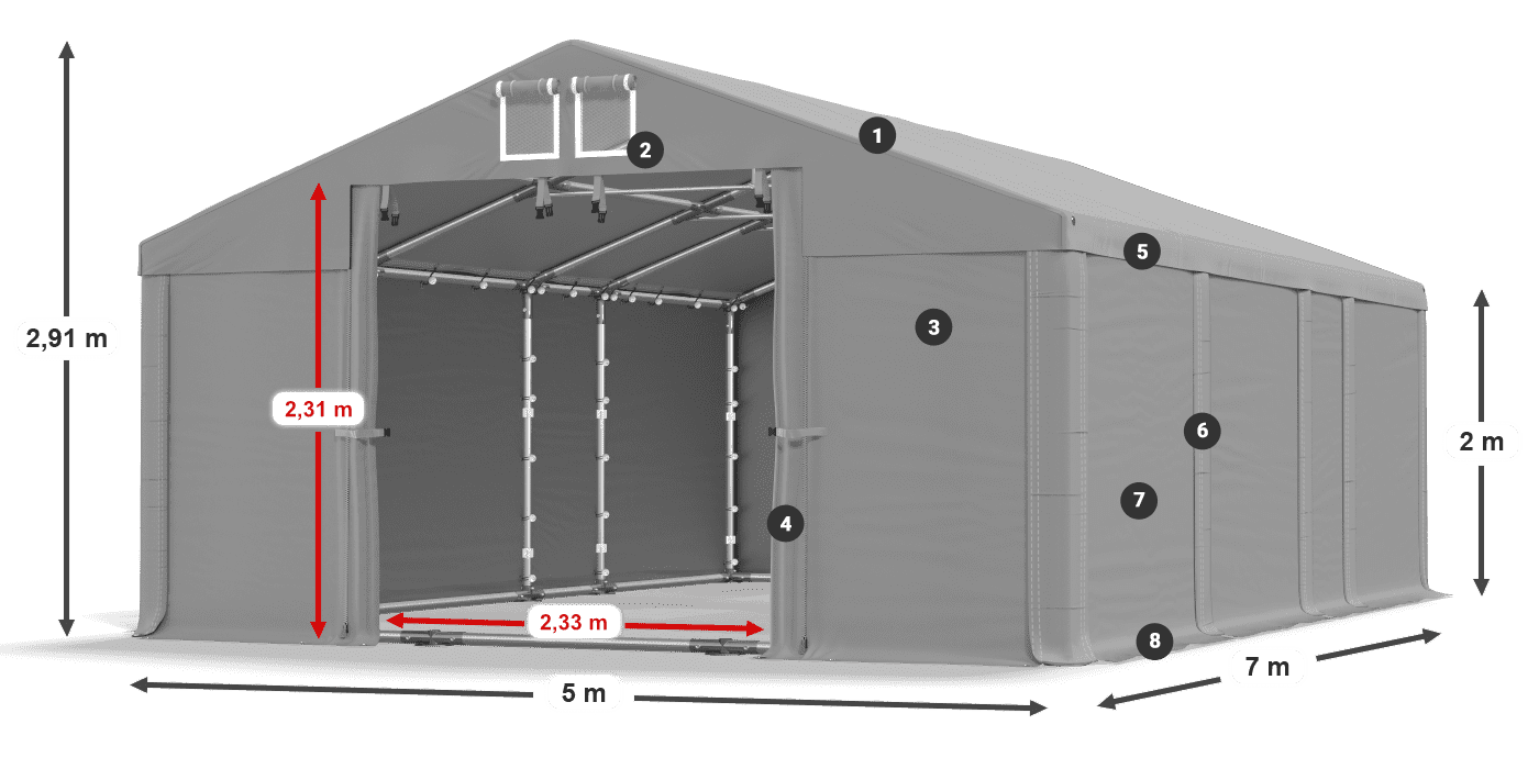 Střecha: FR 620 PVC Stěny: SD 580 PVC 2m legenda