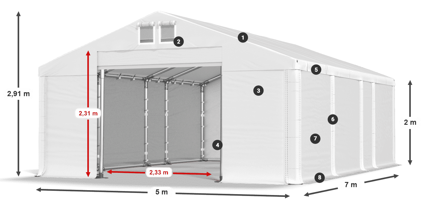 Střecha: FR 620 PVC Stěny: SD 580 PVC 2m legenda
