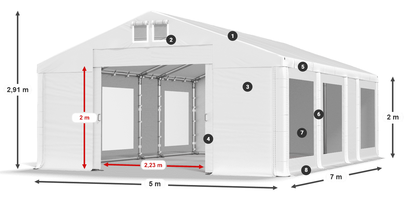 Střecha: FR 620 PVC Stěny: MS 580 PVC 2m legenda