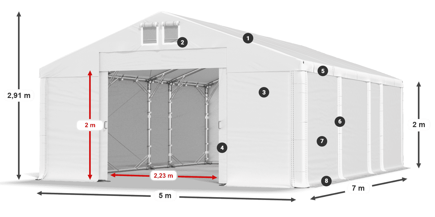 Střecha: FR 620 PVC Stěny: SD 500 PVC 2m legenda