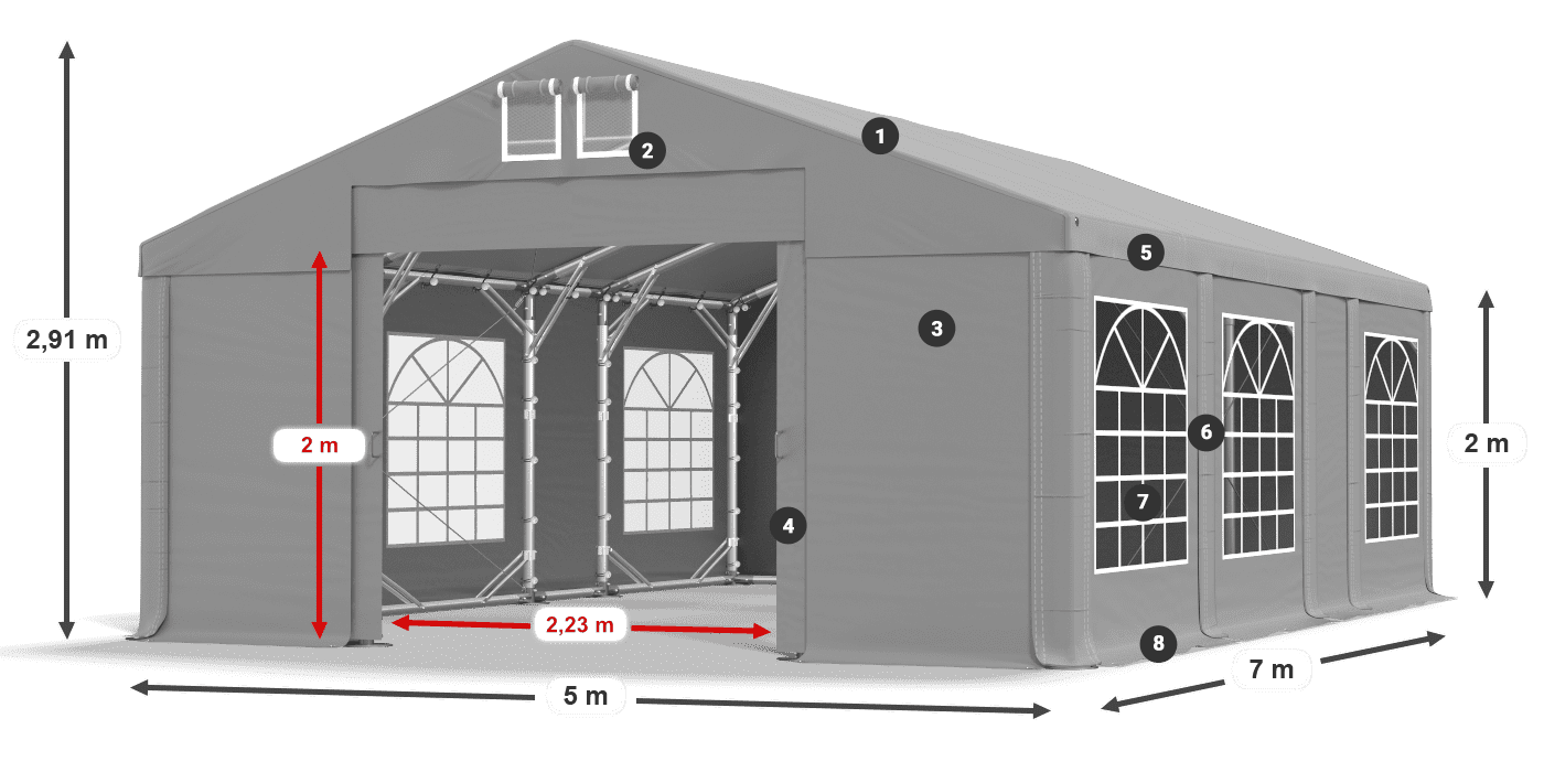 Střecha: FR 620 PVC Stěny: SD 500 PVC 2m legenda