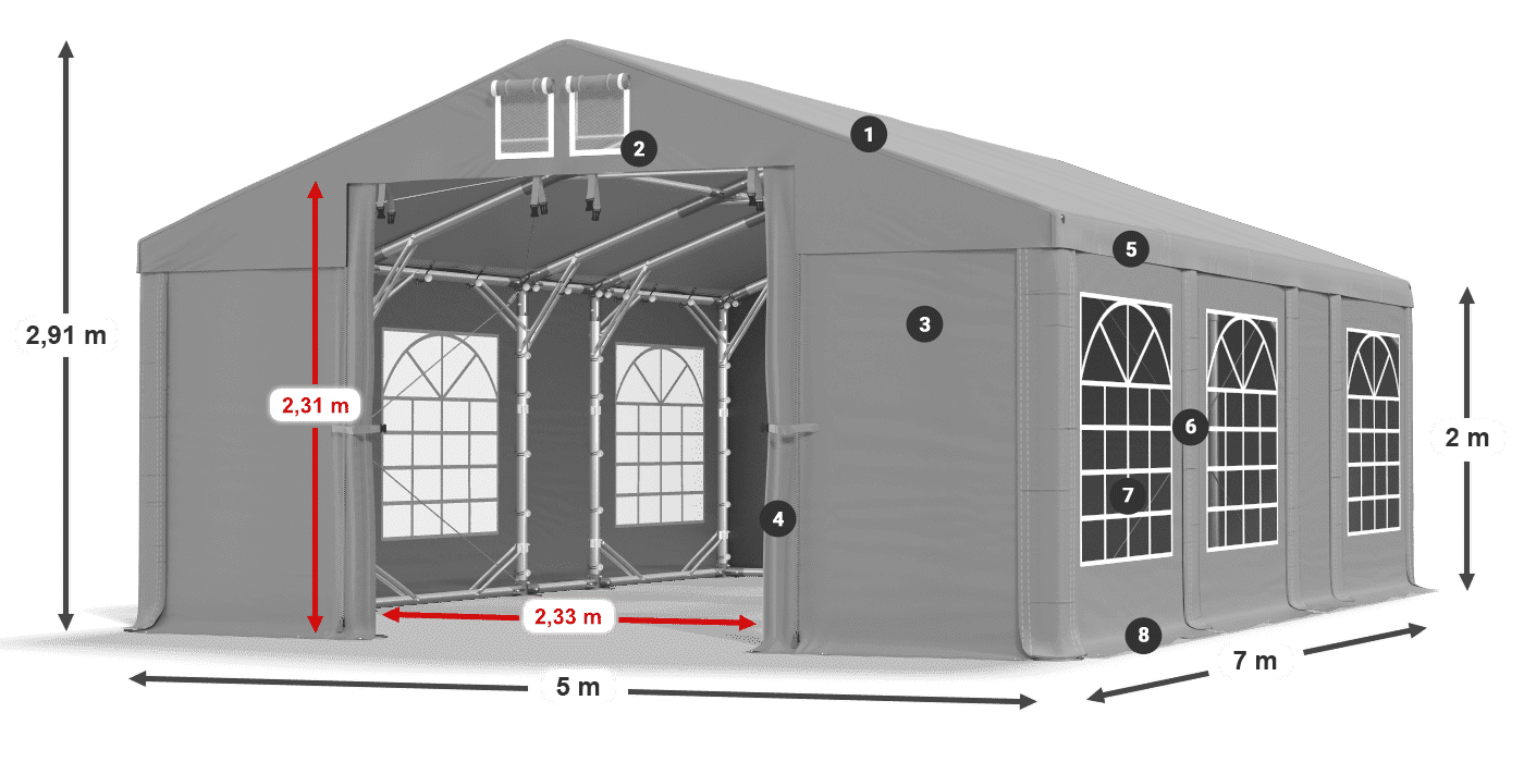 Střecha: FR 620 PVC Stěny: SD 500 PVC 2m legenda