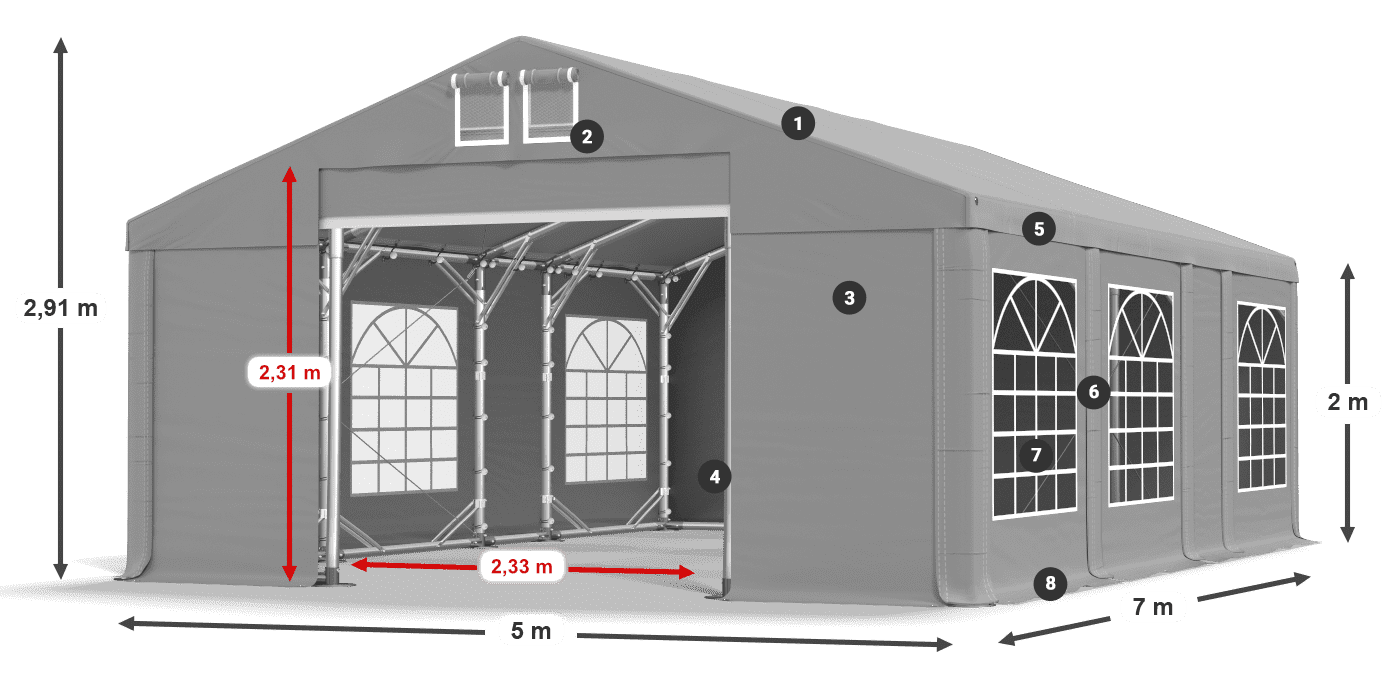 Střecha: FR 620 PVC Stěny: SD 500 PVC 2m legenda
