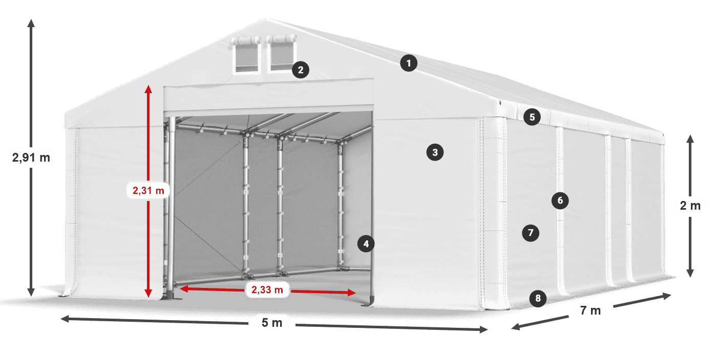 Střecha: FR 620 PVC Stěny: SD 500 PVC 2m legenda