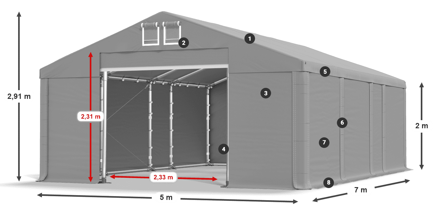 Střecha: FR 620 PVC Stěny: SD 500 PVC 2m legenda