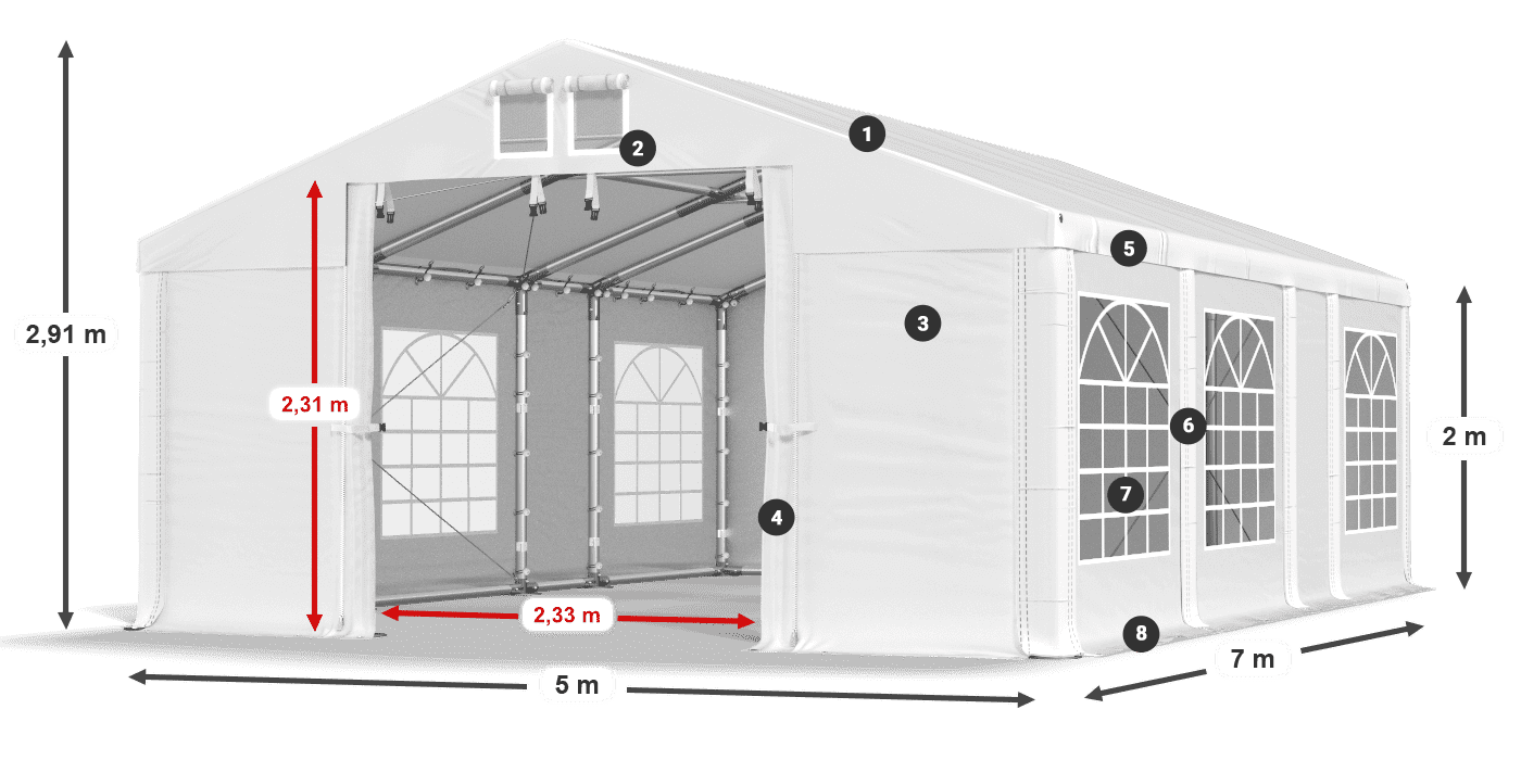 Střecha: FR 620 PVC Stěny: SD 500 PVC 2m legenda