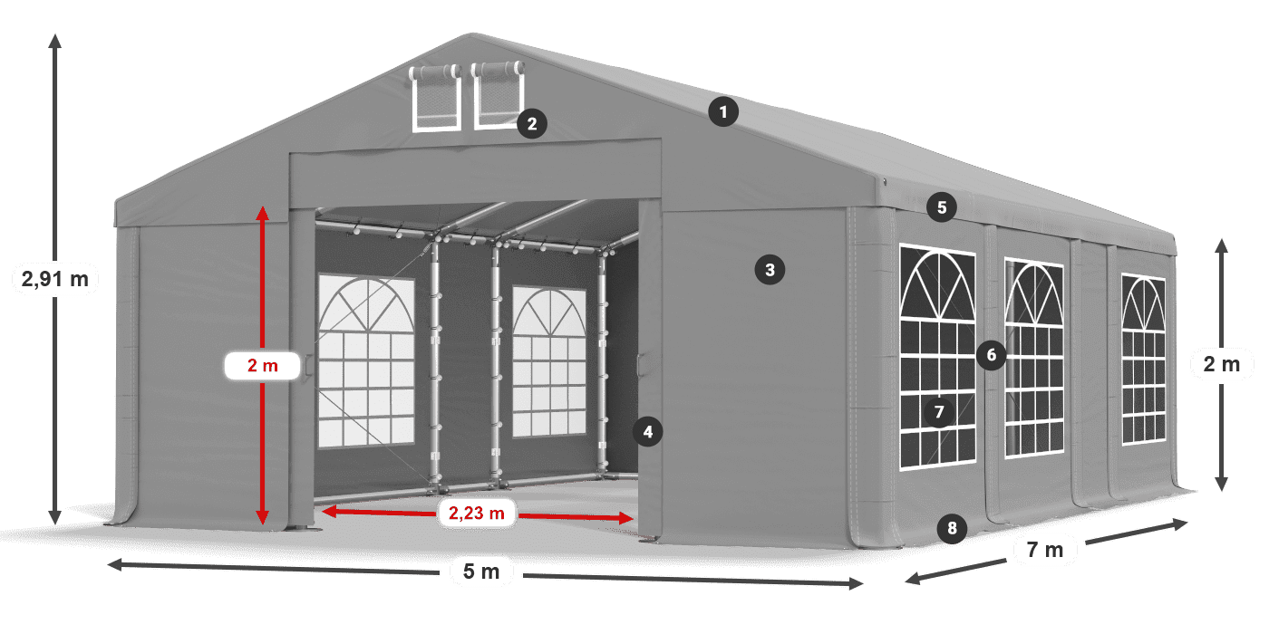 Střecha: FR 620 PVC Stěny: SD 500 PVC 2m legenda