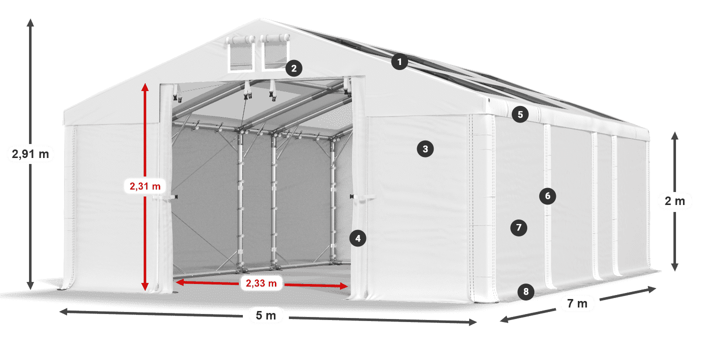 Střecha: MS T 580 PVC Stěny: FR 620 PVC 2m legenda