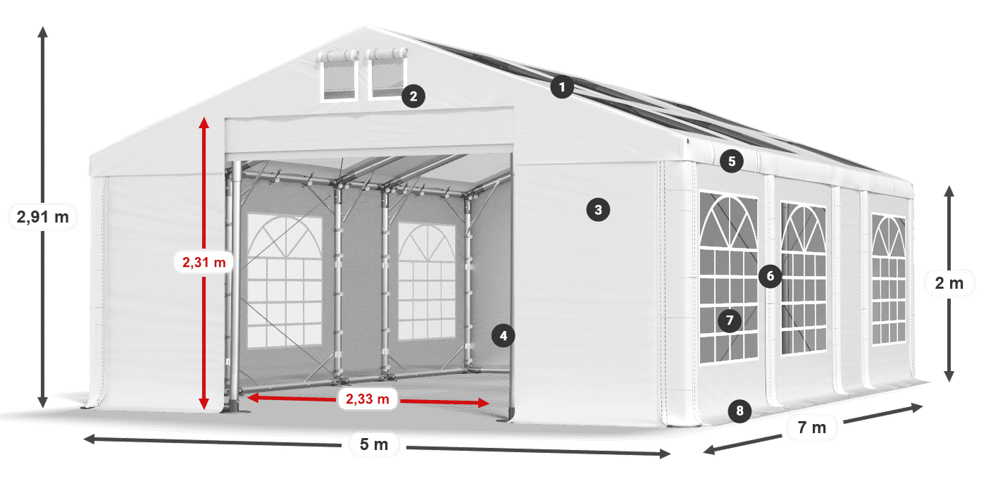 Střecha: MS T 580 PVC Stěny: FR 620 PVC 2m legenda