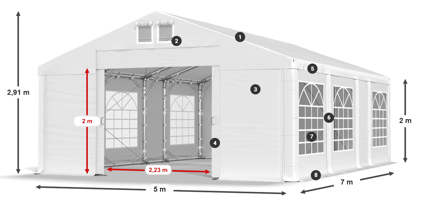 Střecha: MS 580 PVC Stěny: FR 620 PVC 2m legenda