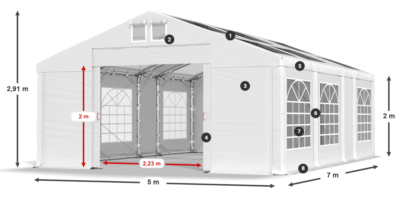 Střecha: MS T 580 PVC Stěny: FR 620 PVC 2m legenda