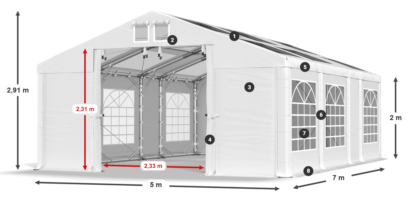 Střecha: MS T 580 PVC Stěny: FR 620 PVC 2m legenda
