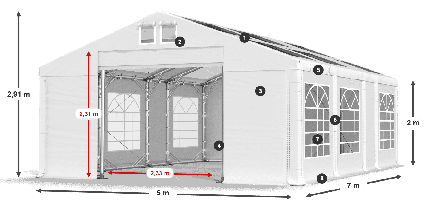 Střecha: MS T 580 PVC Stěny: FR 620 PVC 2m legenda