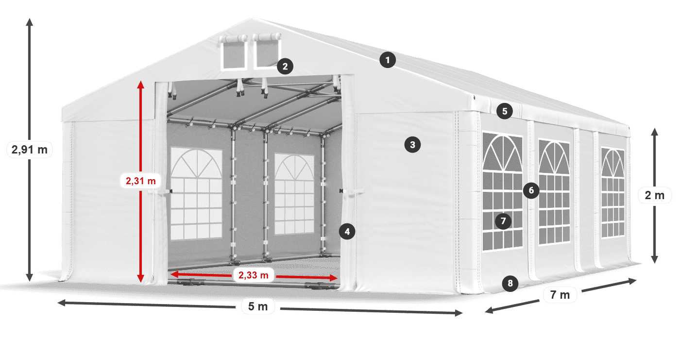 Střecha: MS 580 PVC Stěny: FR 620 PVC 2m legenda