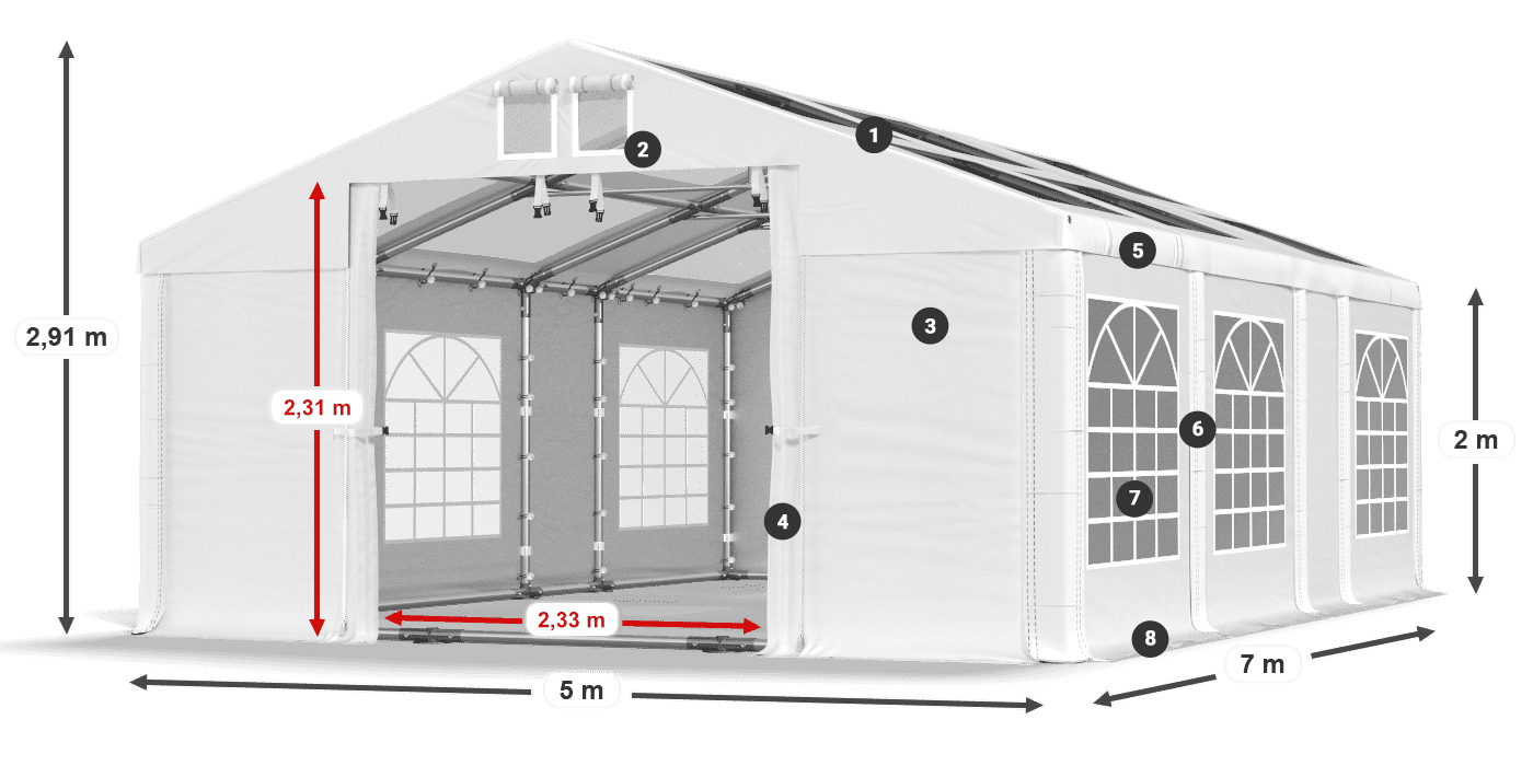 Střecha: MS T 580 PVC Stěny: FR 620 PVC 2m legenda