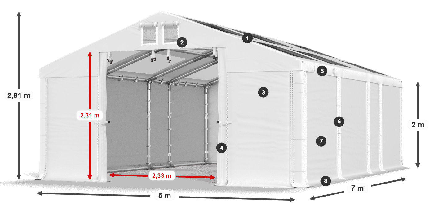 Střecha: MS T 580 PVC Stěny: FR 620 PVC 2m legenda