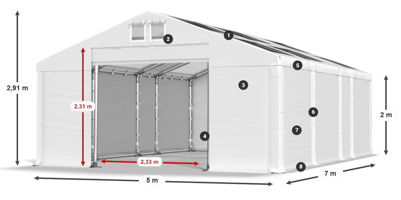 Střecha: MS T 580 PVC Stěny: FR 620 PVC 2m legenda