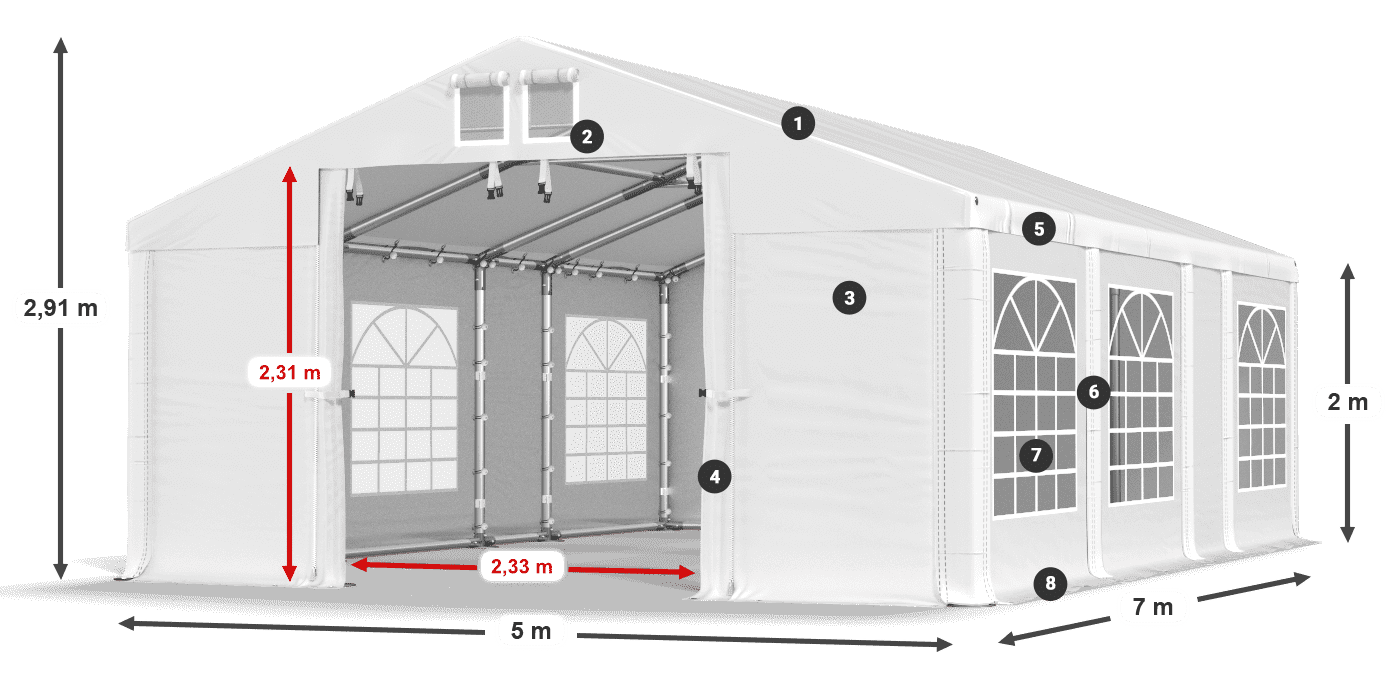Střecha: MS 580 PVC Stěny: FR 620 PVC 2m legenda