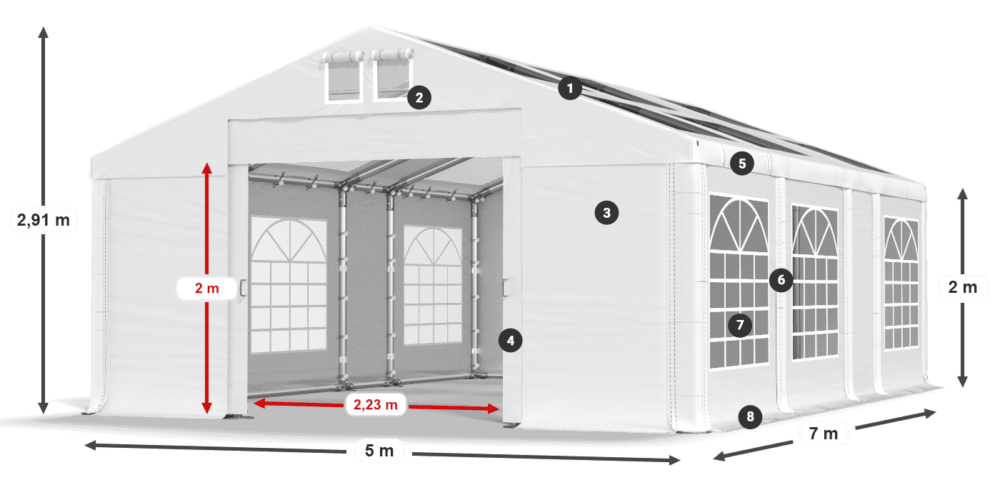 Střecha: MS T 580 PVC Stěny: FR 620 PVC 2m legenda