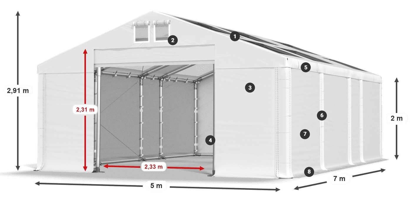 Střecha: MS T 580 PVC Stěny: FR 620 PVC 2m legenda
