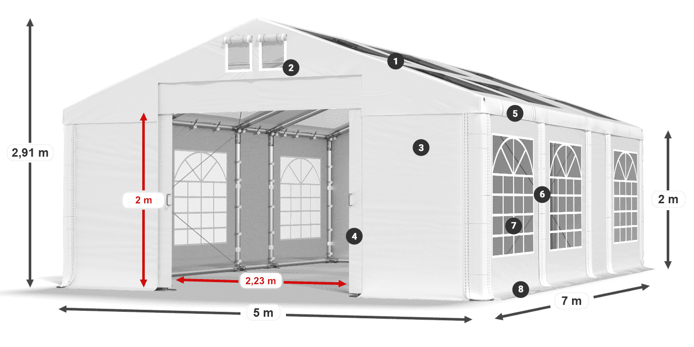 Střecha: MS T 580 PVC Stěny: FR 620 PVC 2m legenda