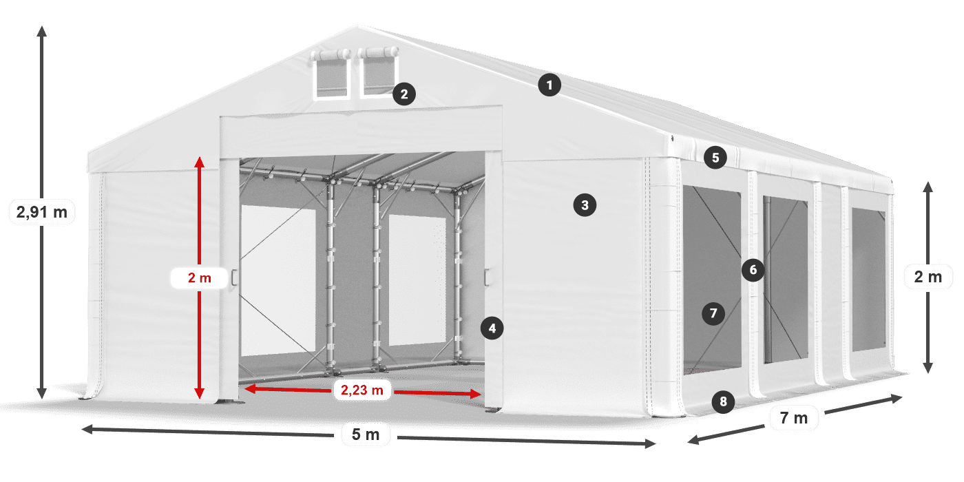 Střecha: MS 580 PVC Stěny: MS 580 PVC 2m legenda