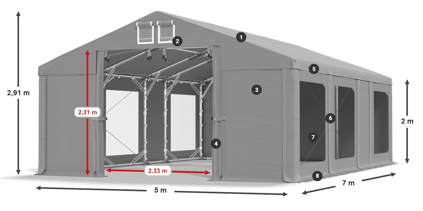 Střecha: MS 580 PVC Stěny: MS 580 PVC 2m legenda