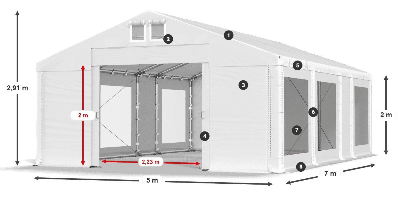 Střecha: MS 580 PVC Stěny: MS 580 PVC 2m legenda