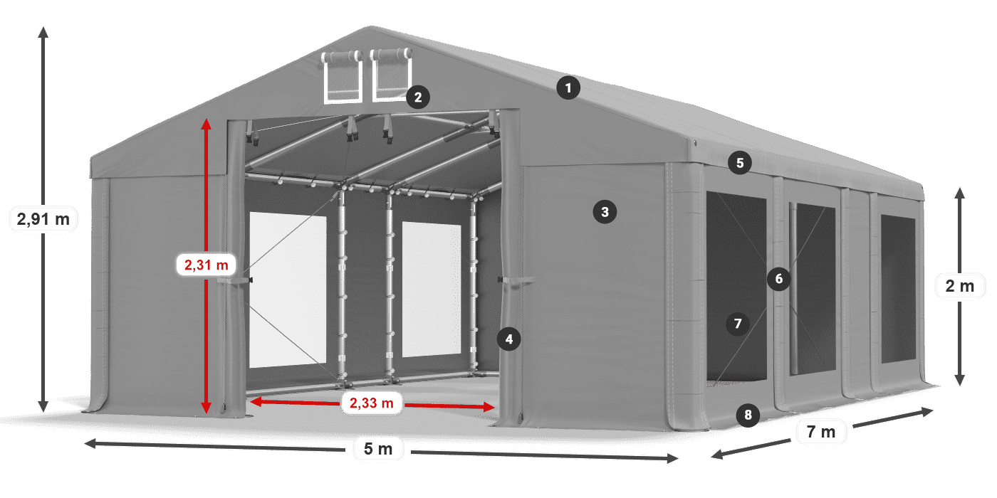 Střecha: MS 580 PVC Stěny: MS 580 PVC 2m legenda