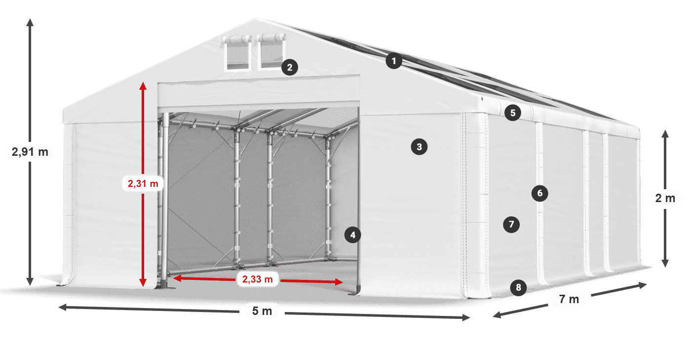 Střecha: MS T 580 PVC Stěny: SD 500 PVC 2m legenda
