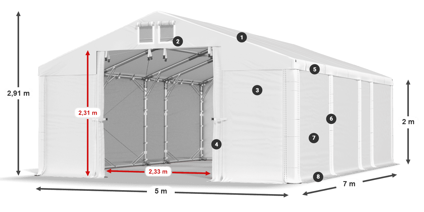 Střecha: MS 580 PVC Stěny: SD 500 PVC 2m legenda