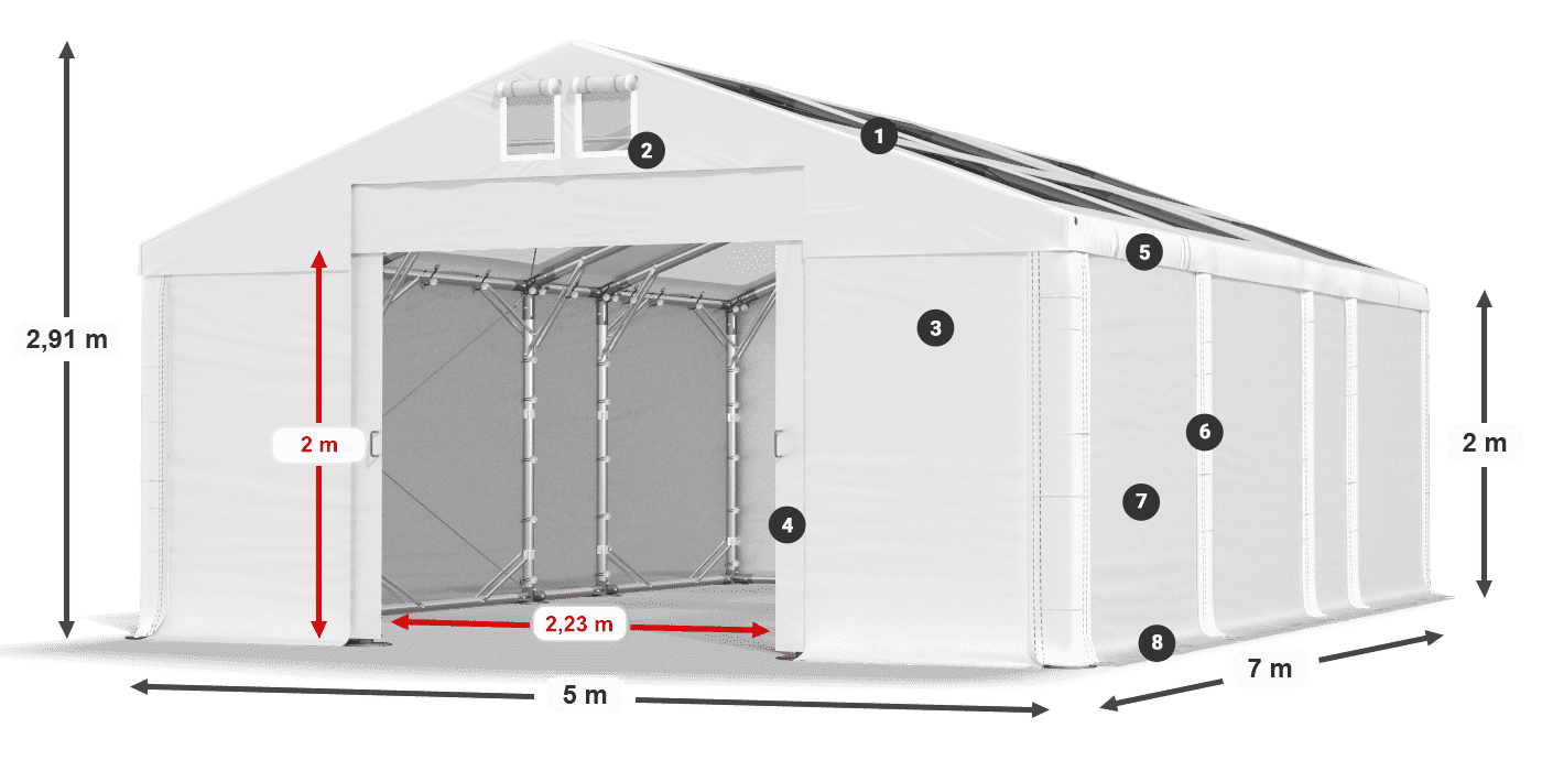 Střecha: MS T 580 PVC Stěny: SD 500 PVC 2m legenda