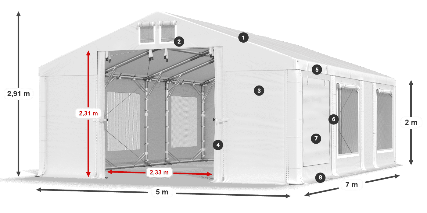 Střecha: MS 580 PVC Stěny: SD M 500 PVC 2m legenda