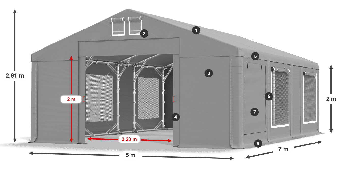 Střecha: MS 580 PVC Stěny: SD M 500 PVC 2m legenda
