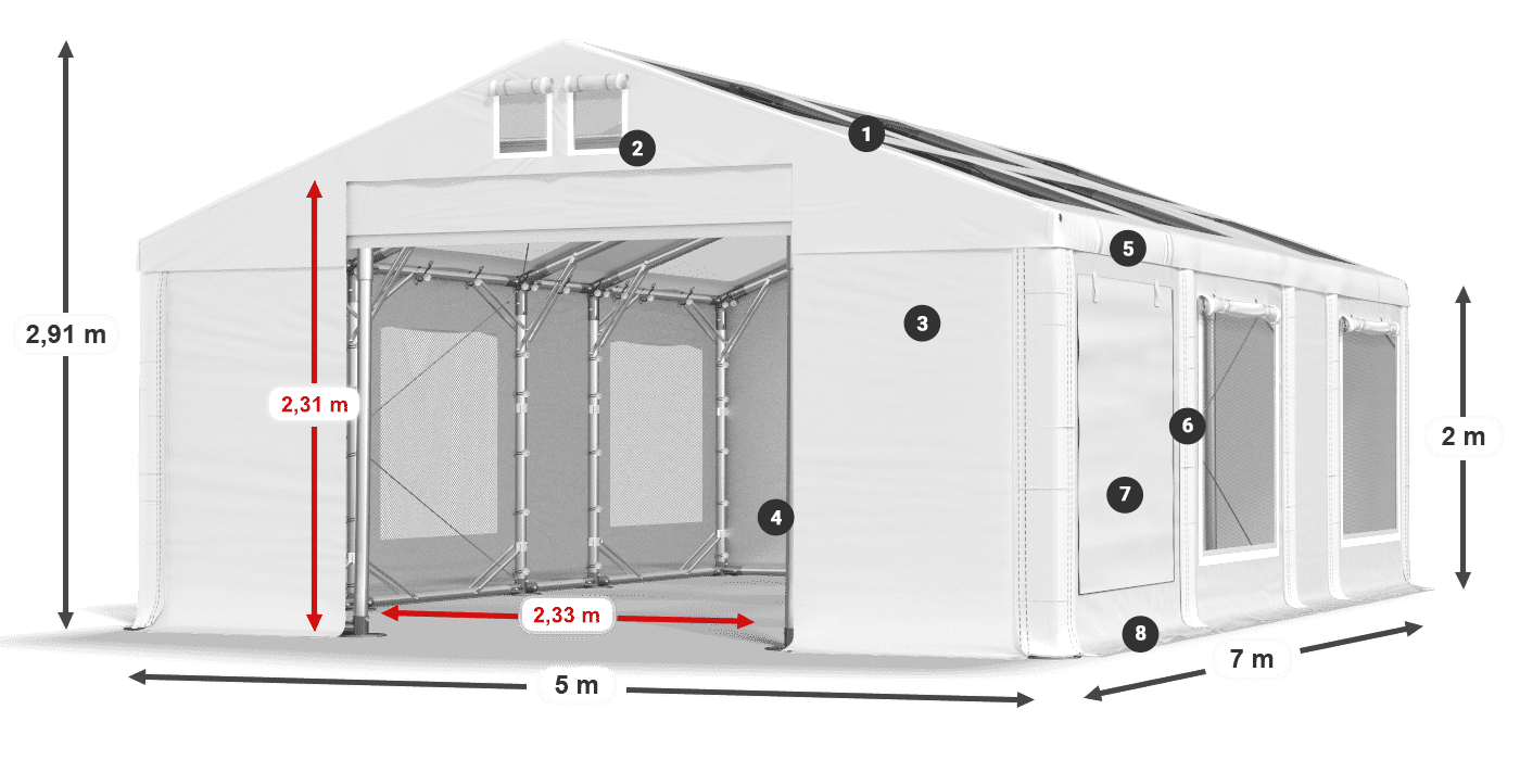 Střecha: MS T 580 PVC Stěny: SDM 500 PVC 2m legenda
