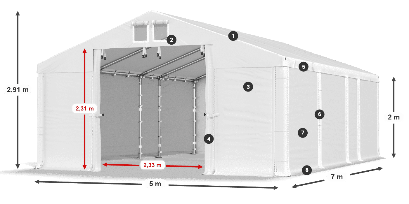 Střecha: MS 580 PVC Stěny: SD 500 PVC 2m legenda