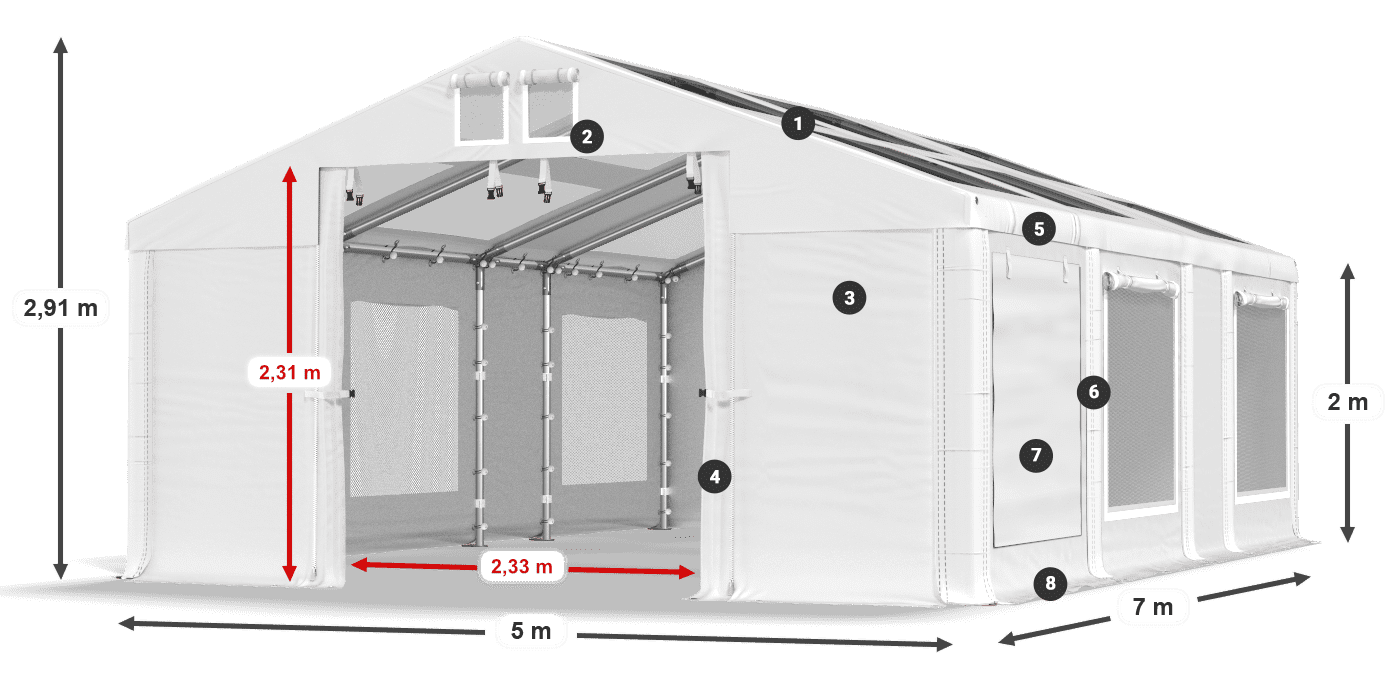 Střecha: MS T 580 PVC Stěny: SDM 500 PVC 2m legenda