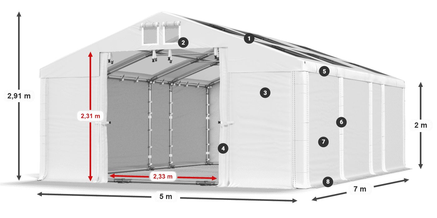 Střecha: MS T 580 PVC Stěny: SD 500 PVC 2m legenda